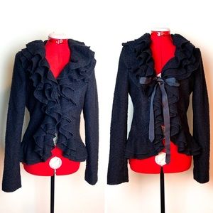 Anthro Ruffle Collar Boucle Blazer Jacket Victorian Mise en Scene RUFFIAN